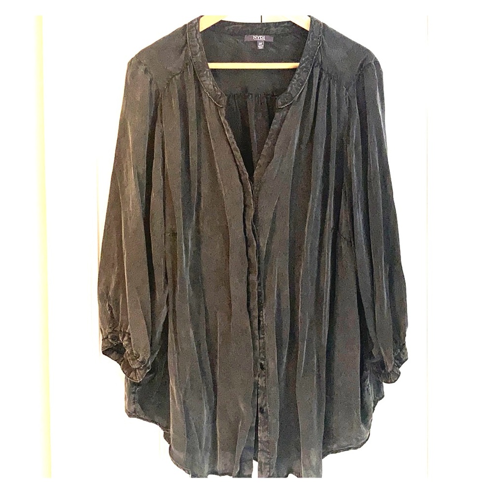 NYDJ Distressed Black 3/4 Length Sleeve Blouse